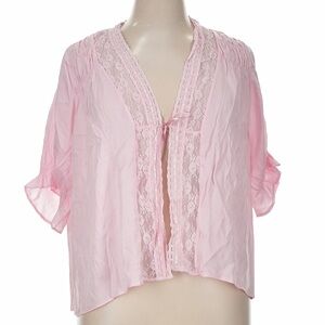 NWT Intimately Free People Pink Lace Blouse Open Front Ribbon XL Cottagecore